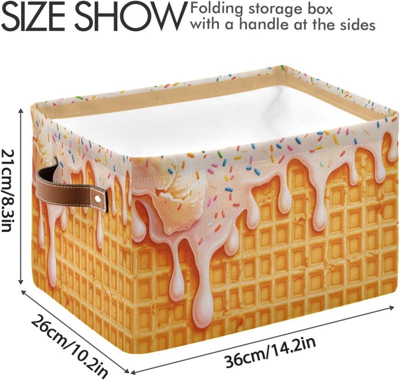DOMIKING Icecream Waffle Yellow Rectangular Storage Bin Basket with Handles - Nursery Storage Laundry Hamper Storage Baskets - Image 3